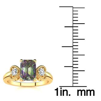 1 Carat Mystic Topaz Ring With Two Diamonds and Heart Design In 10 Karat Yellow Gold
