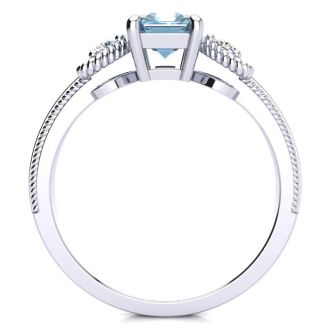 Aquamarine Ring: Aquamarine Jewelry: 1 Carat Aquamarine and Two Diamond Heart Ring In 10 Karat White Gold