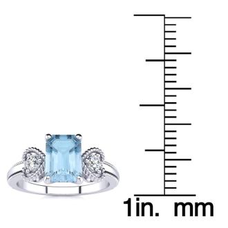 Aquamarine Ring: Aquamarine Jewelry: 1 Carat Aquamarine and Two Diamond Heart Ring In 10 Karat White Gold