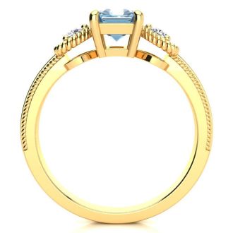 Aquamarine Ring: Aquamarine Jewelry: 1 Carat Aquamarine and Two Diamond Heart Ring In 10 Karat Yellow Gold