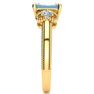 Aquamarine Ring: Aquamarine Jewelry: 1 Carat Aquamarine and Two Diamond Heart Ring In 10 Karat Yellow Gold