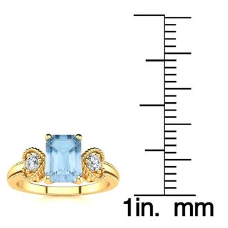 Aquamarine Ring: Aquamarine Jewelry: 1 Carat Aquamarine and Two Diamond Heart Ring In 10 Karat Yellow Gold