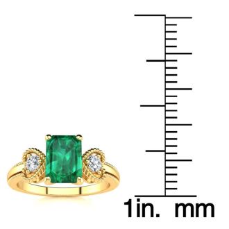 1 Carat Emerald and Two Diamond Heart Ring In 10 Karat Yellow Gold