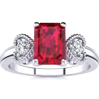 1 Carat Ruby and Two Diamond Heart Ring In 10 Karat White Gold