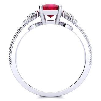 1 Carat Ruby and Two Diamond Heart Ring In 10 Karat White Gold