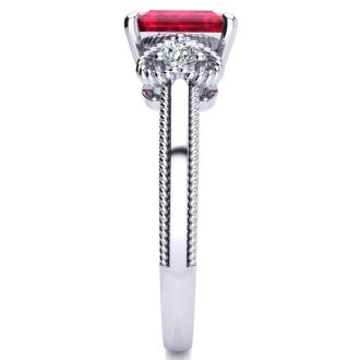 1 Carat Ruby and Two Diamond Heart Ring In 10 Karat White Gold