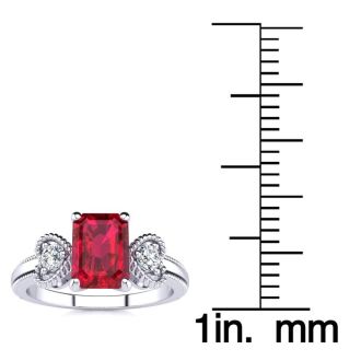 1 Carat Ruby and Two Diamond Heart Ring In 10 Karat White Gold