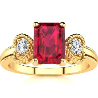 1 Carat Ruby and Two Diamond Heart Ring In 10 Karat Yellow Gold