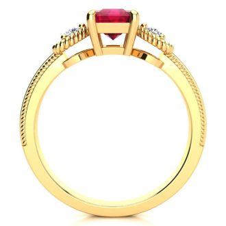 1 Carat Ruby and Two Diamond Heart Ring In 10 Karat Yellow Gold