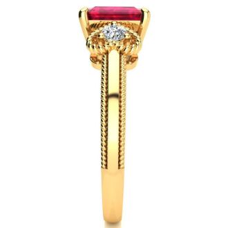 1 Carat Ruby and Two Diamond Heart Ring In 10 Karat Yellow Gold