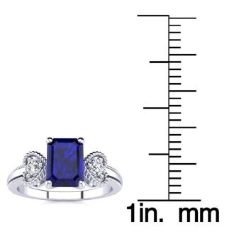 1 1/4 Carat Sapphire and Two Diamond Heart Ring In 10 Karat White Gold