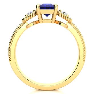 1 1/4 Carat Sapphire and Two Diamond Heart Ring In 10 Karat Yellow Gold