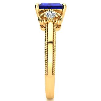 1 1/4 Carat Sapphire and Two Diamond Heart Ring In 10 Karat Yellow Gold
