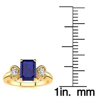 1 1/4 Carat Sapphire and Two Diamond Heart Ring In 10 Karat Yellow Gold