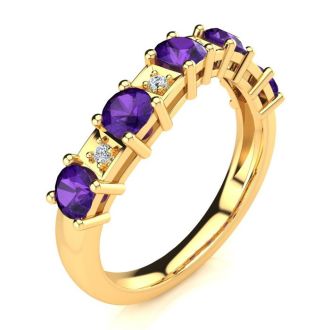 1 Carat Amethyst and Diamond Journey Band Ring in 10K Yellow Gold