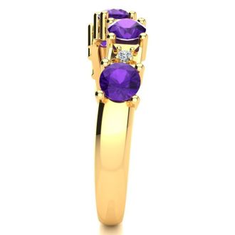 1 Carat Amethyst and Diamond Journey Band Ring in 10K Yellow Gold