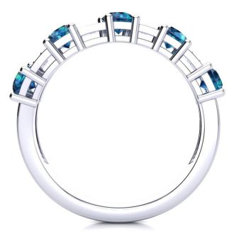 1 Carat Blue and White Diamond Journey Band Ring in 10K White Gold