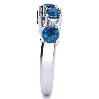 1 Carat Blue and White Diamond Journey Band Ring in 10K White Gold