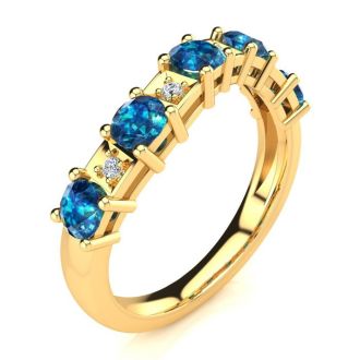 1 Carat Blue and White Diamond Journey Band Ring in 10K Yellow Gold