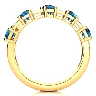 1 Carat Blue and White Diamond Journey Band Ring in 10K Yellow Gold