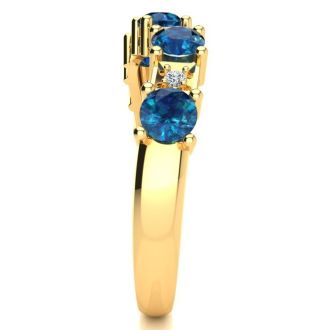 1 Carat Blue and White Diamond Journey Band Ring in 10K Yellow Gold
