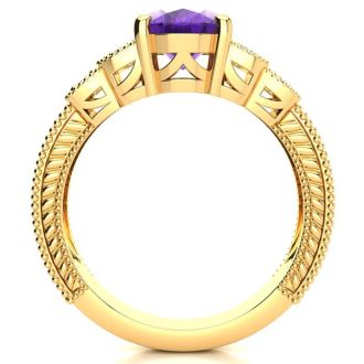 1 3/4 Carat Oval Shape Amethyst and Diamond Ring In 10 Karat Yellow Gold