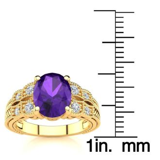 1 3/4 Carat Oval Shape Amethyst and Diamond Ring In 10 Karat Yellow Gold