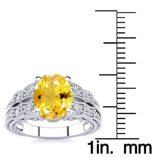 1 3/4 Carat Oval Shape Citrine and Diamond Ring In 10 Karat White Gold