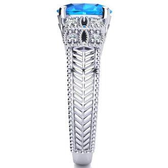 2 1/3 Carat Oval Shape Blue Topaz and Diamond Ring In 10 Karat White Gold