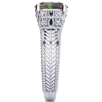 2-1/3 Carat Oval Shape Mystic Topaz Ring With Diamonds In 10 Karat White Gold