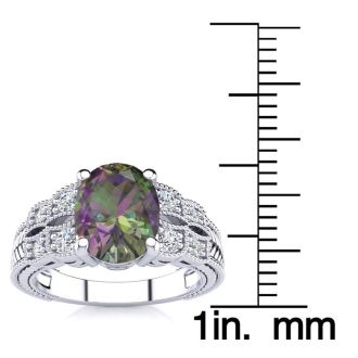 2-1/3 Carat Oval Shape Mystic Topaz Ring With Diamonds In 10 Karat White Gold