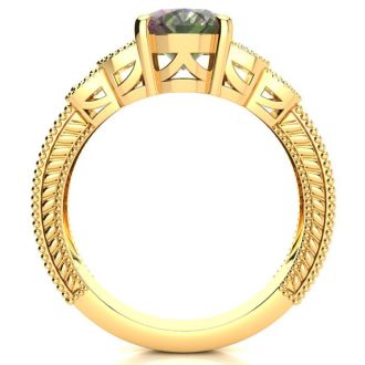 2-1/3 Carat Oval Shape Mystic Topaz Ring With Diamonds In 10 Karat Yellow Gold