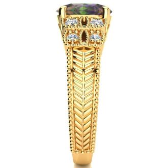 2-1/3 Carat Oval Shape Mystic Topaz Ring With Diamonds In 10 Karat Yellow Gold