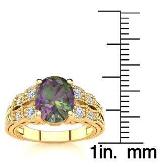 2-1/3 Carat Oval Shape Mystic Topaz Ring With Diamonds In 10 Karat Yellow Gold