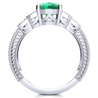 2 Carat Oval Shape Emerald and Diamond Ring In 10 Karat White Gold