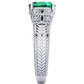 2 Carat Oval Shape Emerald and Diamond Ring In 10 Karat White Gold