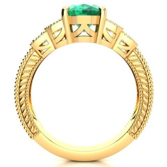 2 Carat Oval Shape Emerald and Diamond Ring In 10 Karat Yellow Gold