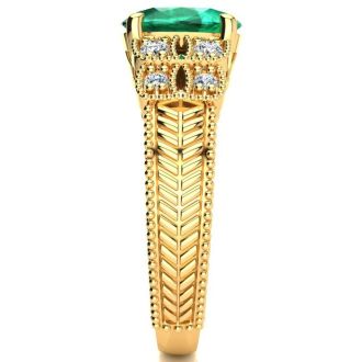 2 Carat Oval Shape Emerald and Diamond Ring In 10 Karat Yellow Gold
