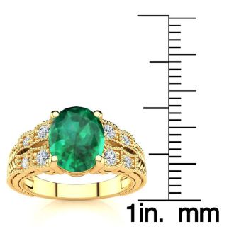2 Carat Oval Shape Emerald and Diamond Ring In 10 Karat Yellow Gold