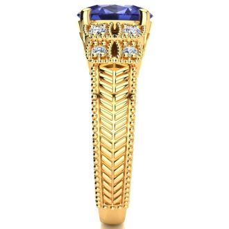 2 Carat Oval Shape Tanzanite and Diamond Ring In 10 Karat Yellow Gold