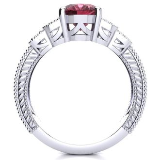 Garnet Ring: Garnet Jewelry: 2 Carat Oval Shape Garnet and Diamond Ring In 10 Karat White Gold