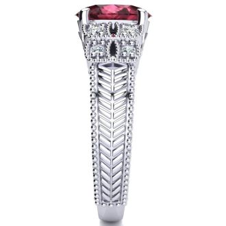 Garnet Ring: Garnet Jewelry: 2 Carat Oval Shape Garnet and Diamond Ring In 10 Karat White Gold