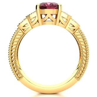 Garnet Ring: Garnet Jewelry: 2 Carat Oval Shape Garnet and Diamond Ring In 10 Karat Yellow Gold