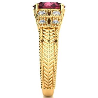 Garnet Ring: Garnet Jewelry: 2 Carat Oval Shape Garnet and Diamond Ring In 10 Karat Yellow Gold