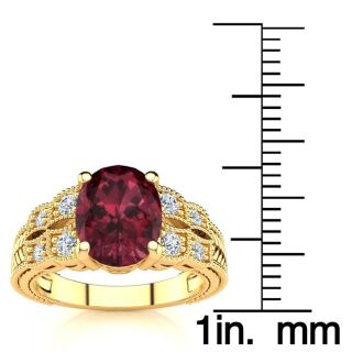 Garnet Ring: Garnet Jewelry: 2 Carat Oval Shape Garnet and Diamond Ring In 10 Karat Yellow Gold