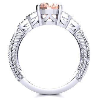 2 Carat Oval Shape Morganite and Diamond Ring In 10 Karat White Gold