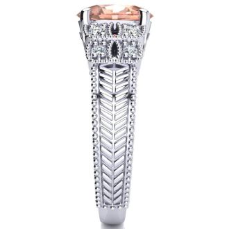 2 Carat Oval Shape Morganite and Diamond Ring In 10 Karat White Gold