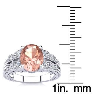 2 Carat Oval Shape Morganite and Diamond Ring In 10 Karat White Gold