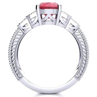 3 Carat Oval Shape Ruby and Diamond Ring In 10 Karat White Gold