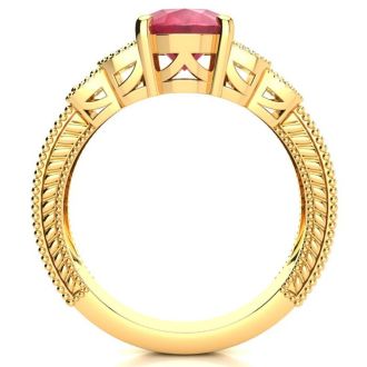 3 Carat Oval Shape Ruby and Diamond Ring In 10 Karat Yellow Gold